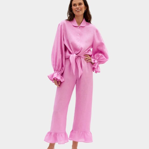 Sleeper Other - Sleeper Rumba Linen Lounge 2 Piece Suit in Pink